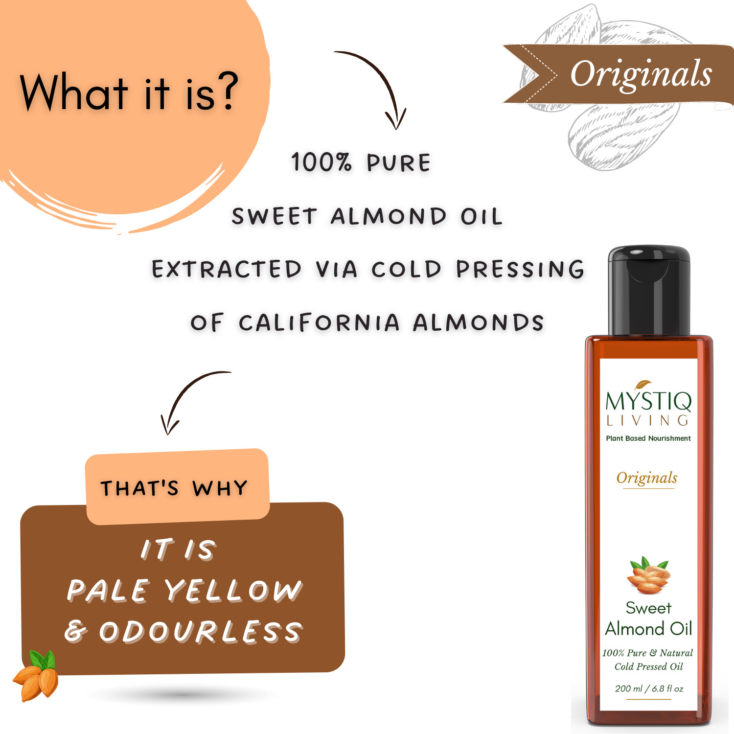 Mystiq Living Originals – Sweet Almond Oil – 200 ML