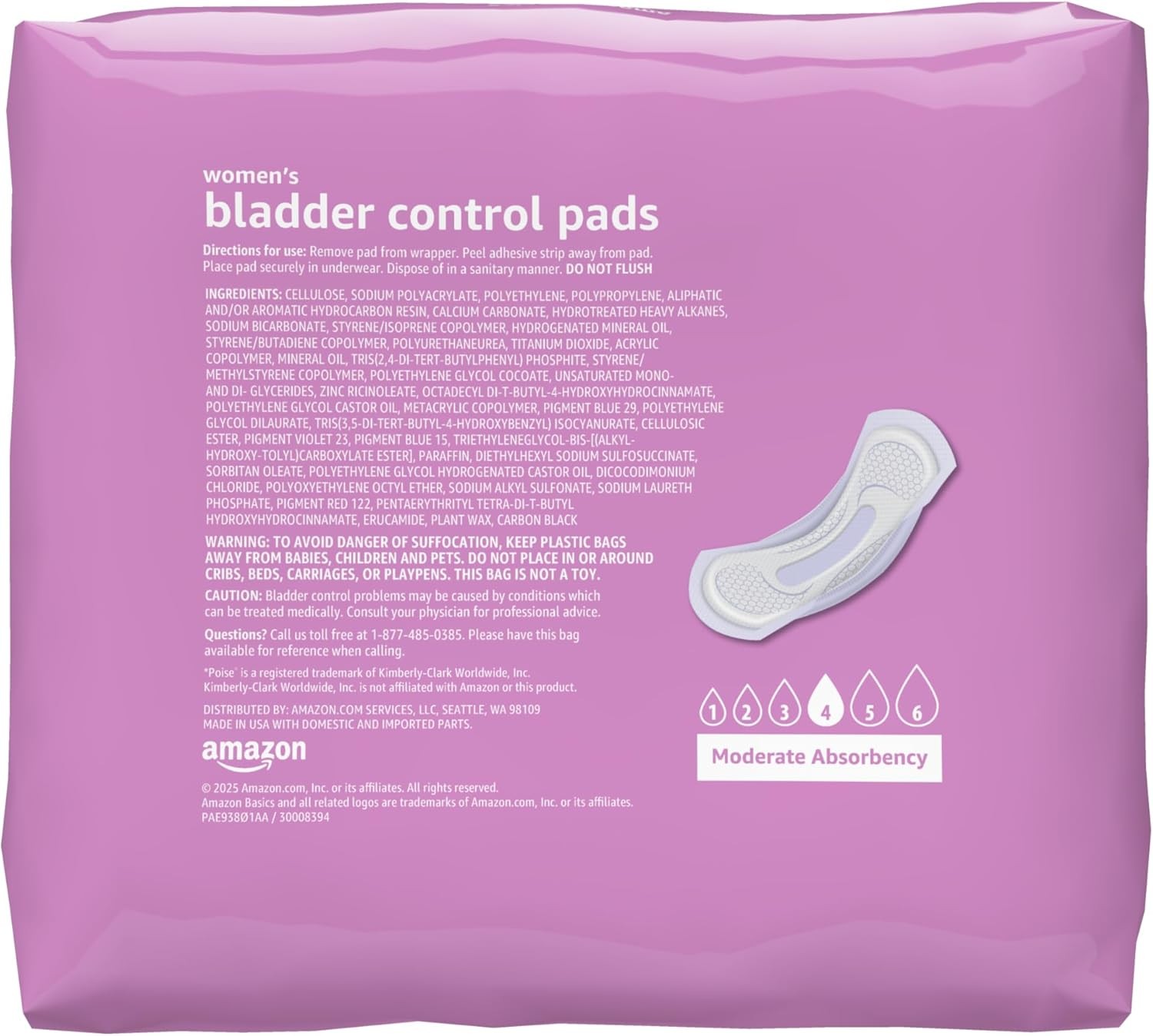 Amazon Basics Incontinence Pads for Women, Moderate, 108 Count