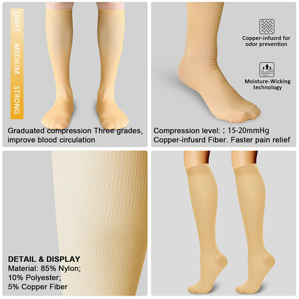 3 Pares Calcetines De Compresion Hombres Mujeres 15-20 Mmhg Medias De Compres