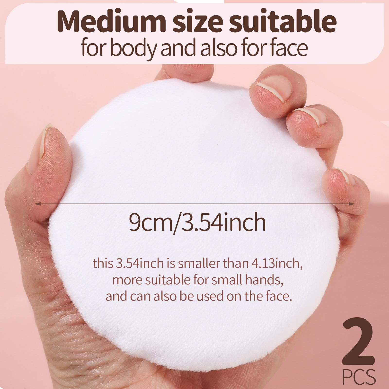 2pcs 3.54inch Medium Powder Puff for Body Powder and Container White