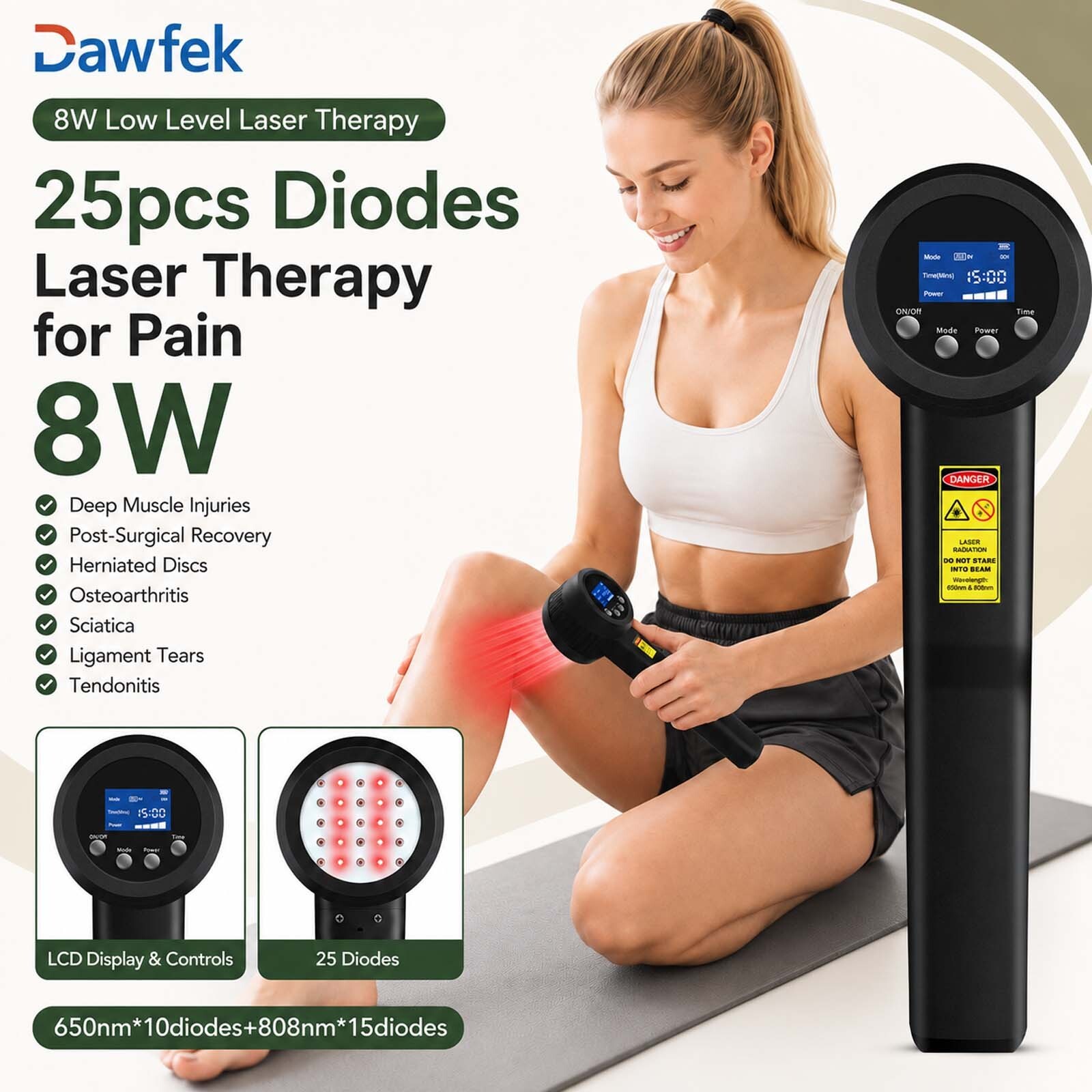 Sports Injury Recovery 8W Cold Laser Therapy 650nm 808nm for Muscle Ligament Aid