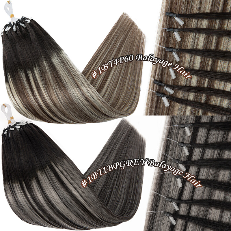Micro Loop Remy Human Hair Extensions Microlink Bead Tip Balayage Full Head 150G