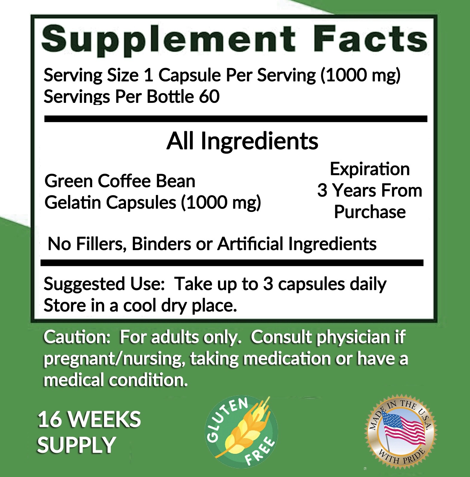 Pure Green Coffee Bean Extract – QUICK WEIGHT LOSS – 1000 mg 120 Diet Capsules