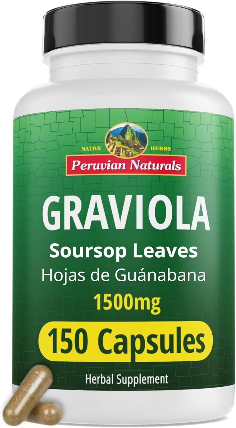 Graviola Soursop Capsules 1500mg Vegan – 100% Natural Hojas de Guanábana -Peru