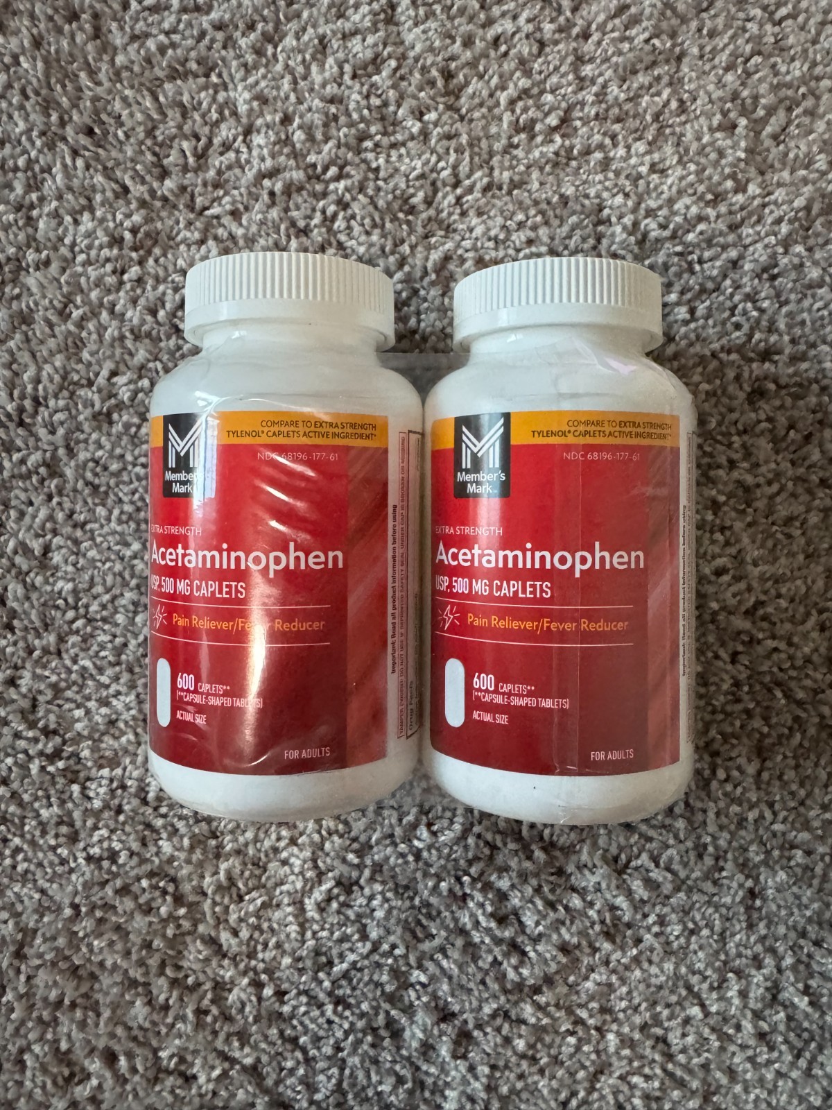 2 Pack Members Mark Extra Strength Acetaminophen 500mg 1200 Caplets, Exp: 10/26