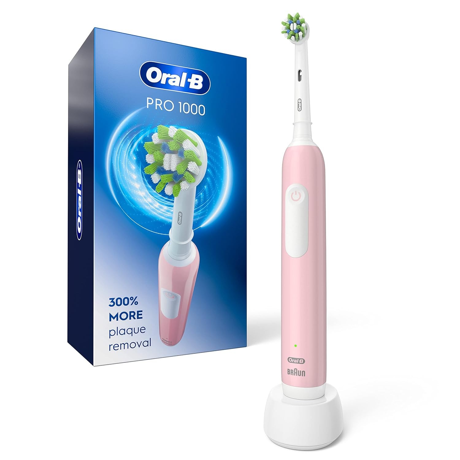 Oral-B Pro 1000 CrossAction Electric Toothbrush Pink| Rechargeable Powered Braun
