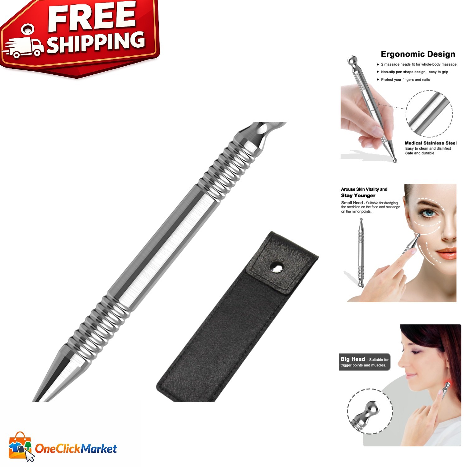 Portable TMJ Relief Acupressure Tool – Stainless Steel Face & Full Body Massager