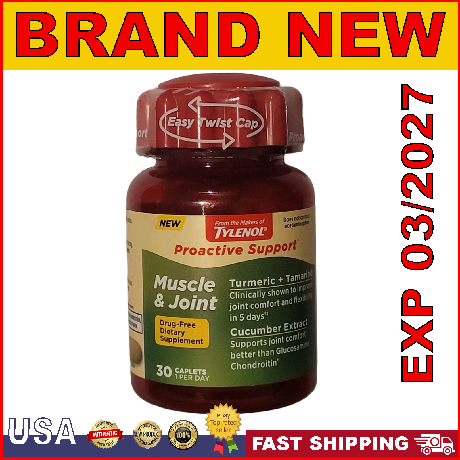 Tylenol Proactive Support Muscle & Joint | 30 Caplets | Ex 03/2027 | NEW