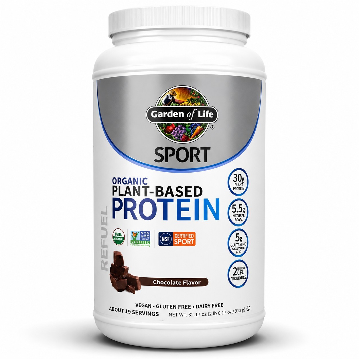 Garden of Life Sport Protein Chocolate 32oz Organic Vegan NSF 30g SEALED