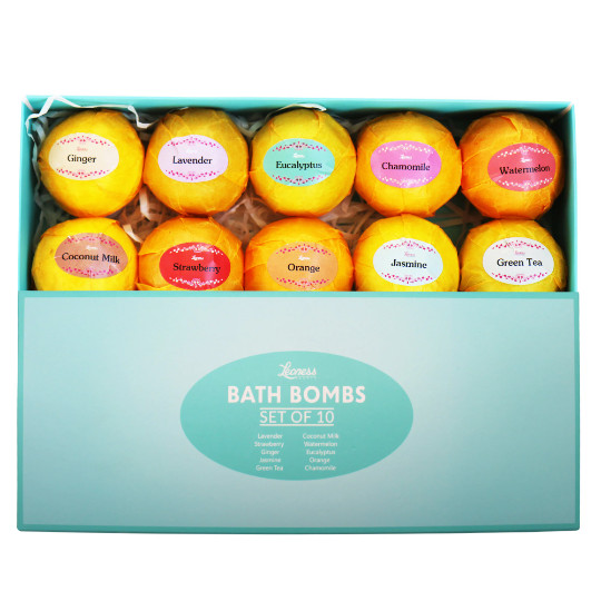 Bath Bombs Gift Set – Ten (10) Unique Scents in One Box, Relaxation in a Box