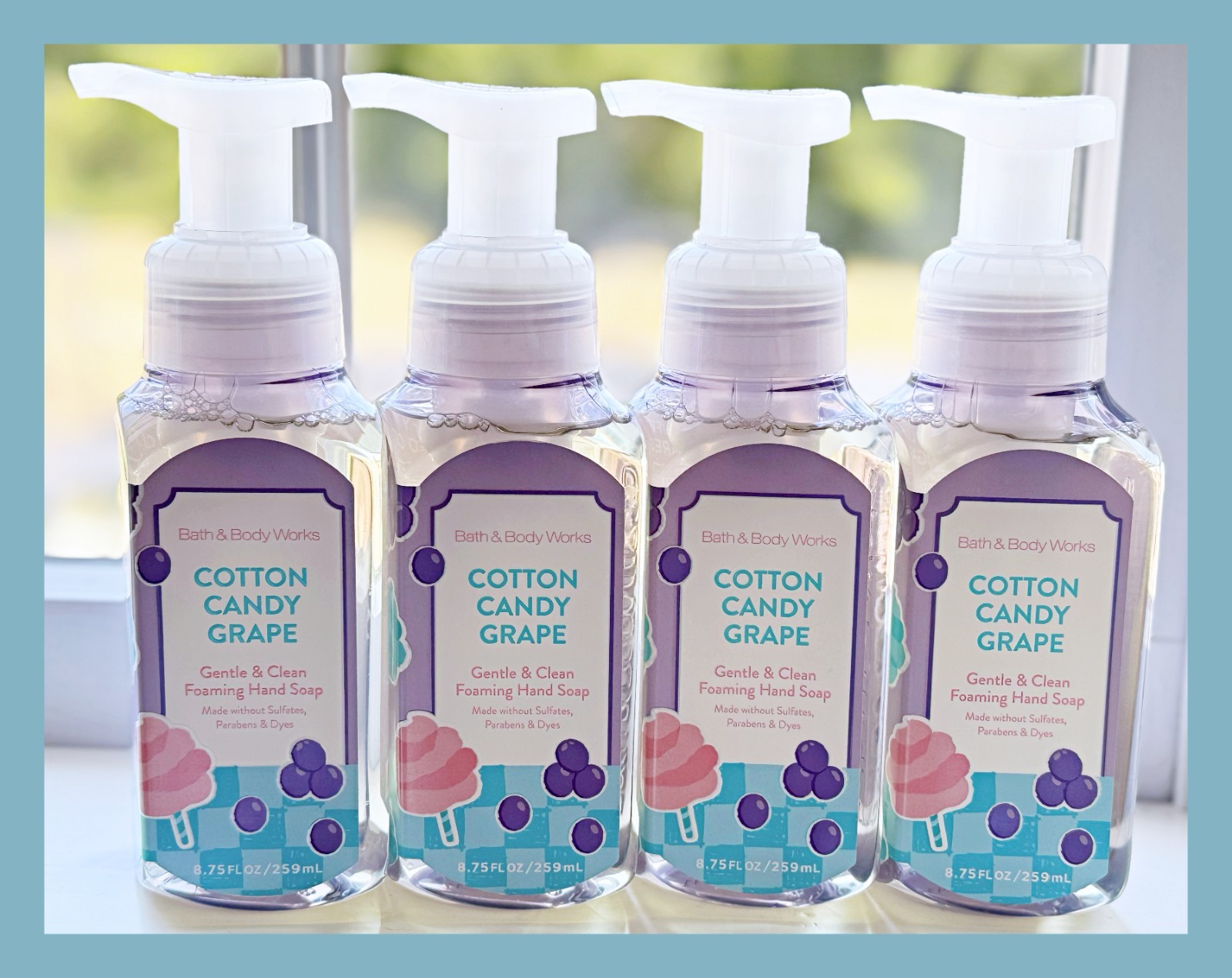 Bath & Body Works Cotton Candy Grape 8.75oz Gentle Clean Foaming Hand Soap x4