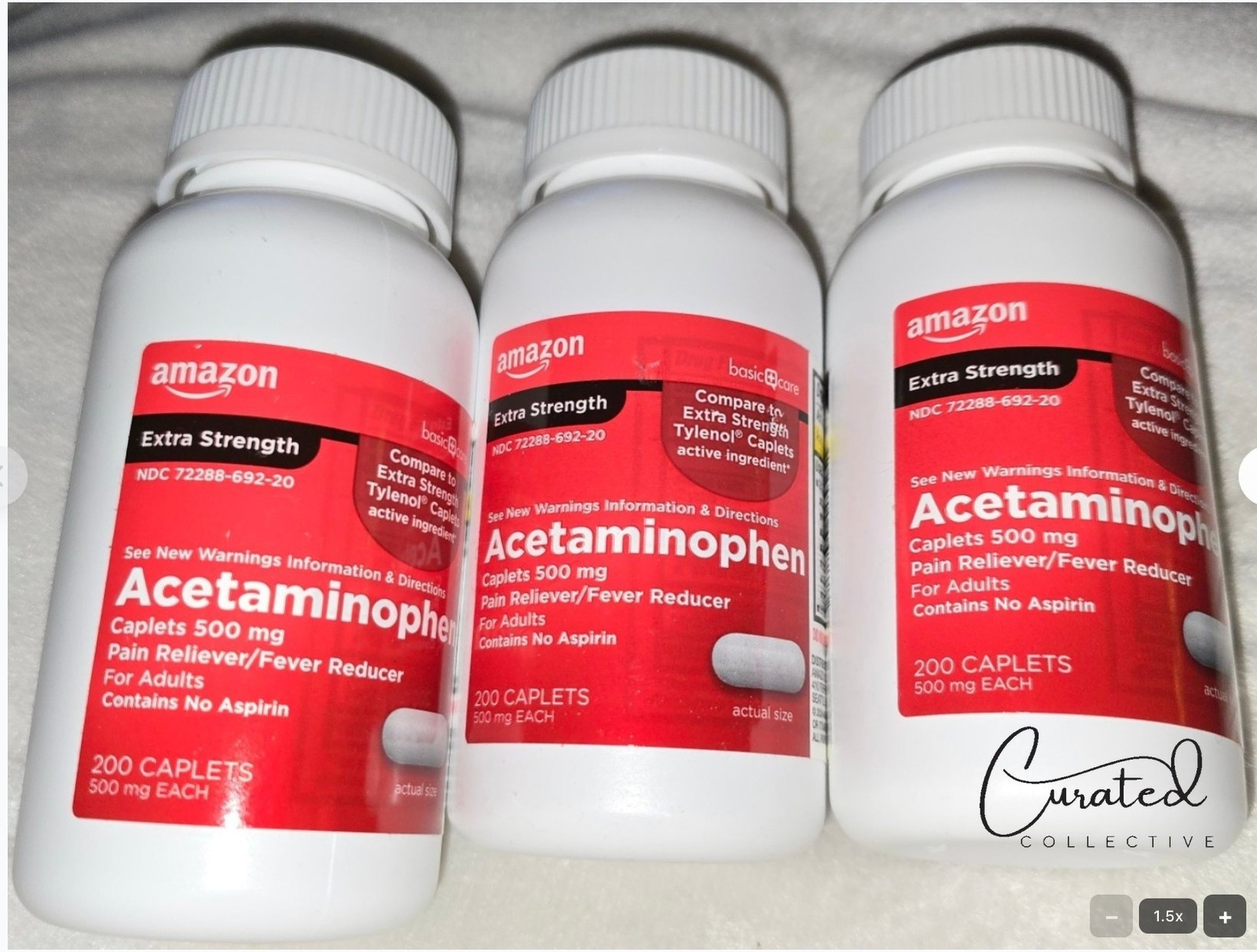 3 Pack Amazon Basic Care Extra Strength Acetaminophen 500mg 200 Ct Ea Exp 03/27