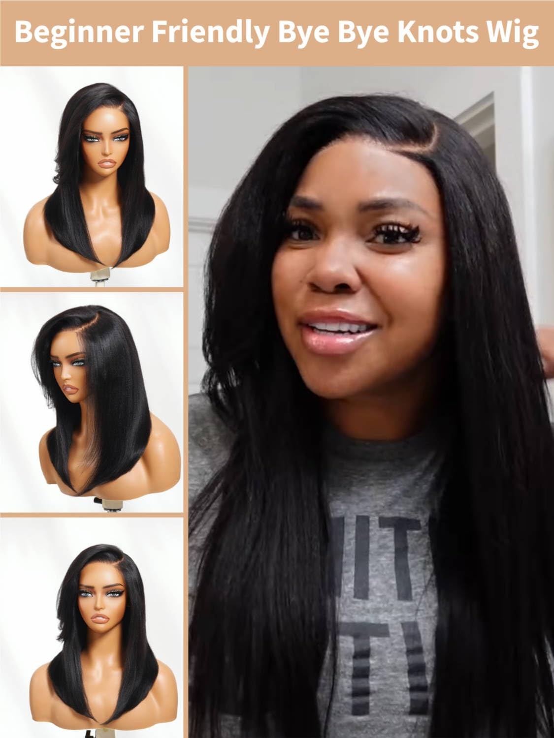 Beauty Forever Yaki Straight Glueless Wig 16″ HD Lace