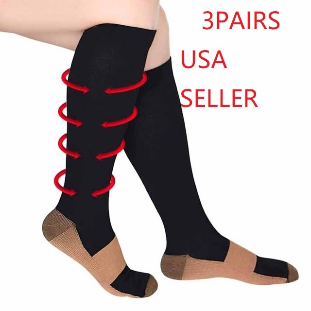 (3 Pairs) Compression Socks Hg Knee High Copper Mens / Womens S-XXL USA