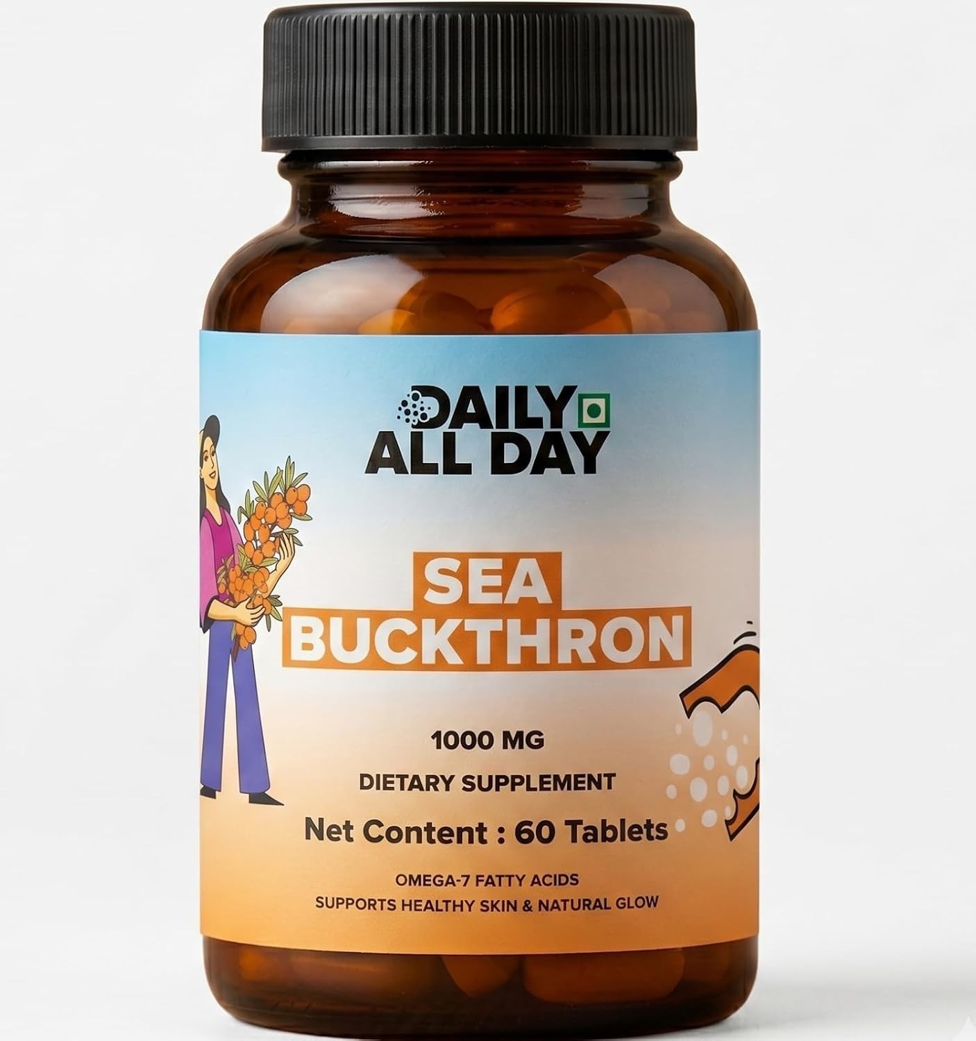 Daily All Day Sea Buckthorn Tablets Berry Extract 1000 mg Natural Source Tab 60