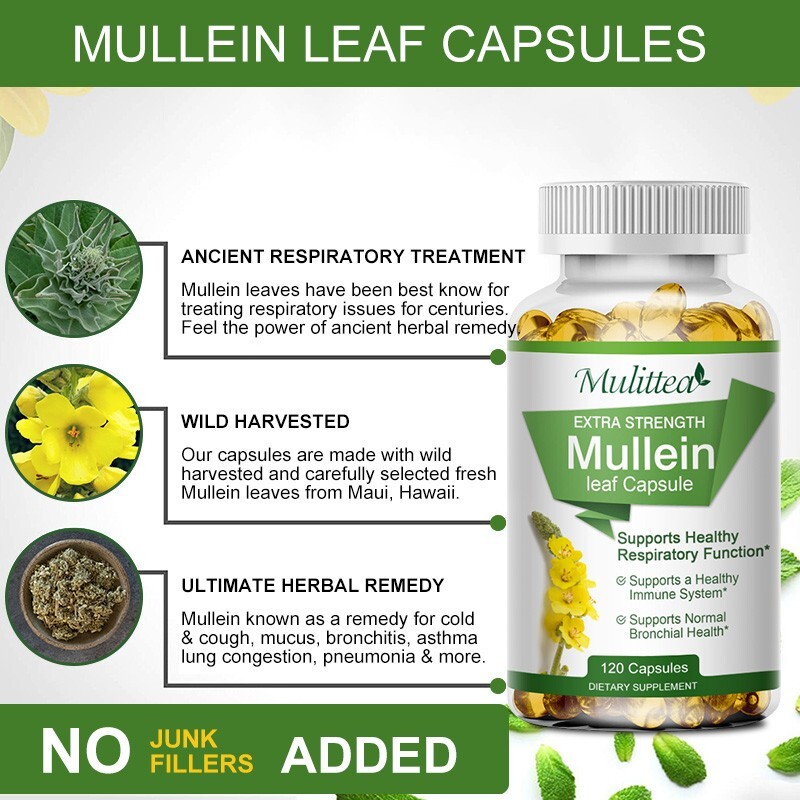 120 Mullein Leaf Capsules for Lung Cleansing&Detox Herbal Dietary Supplement