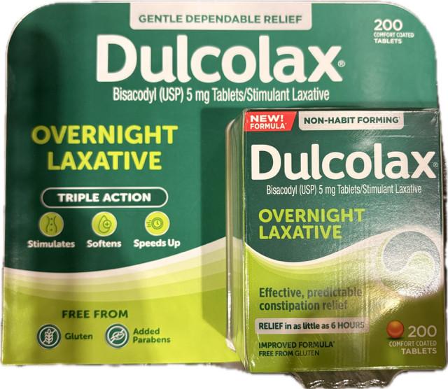 Dulcolax Overnight Laxative Tablets 200 Ct Comfort Coated Bisacodyl Constipation