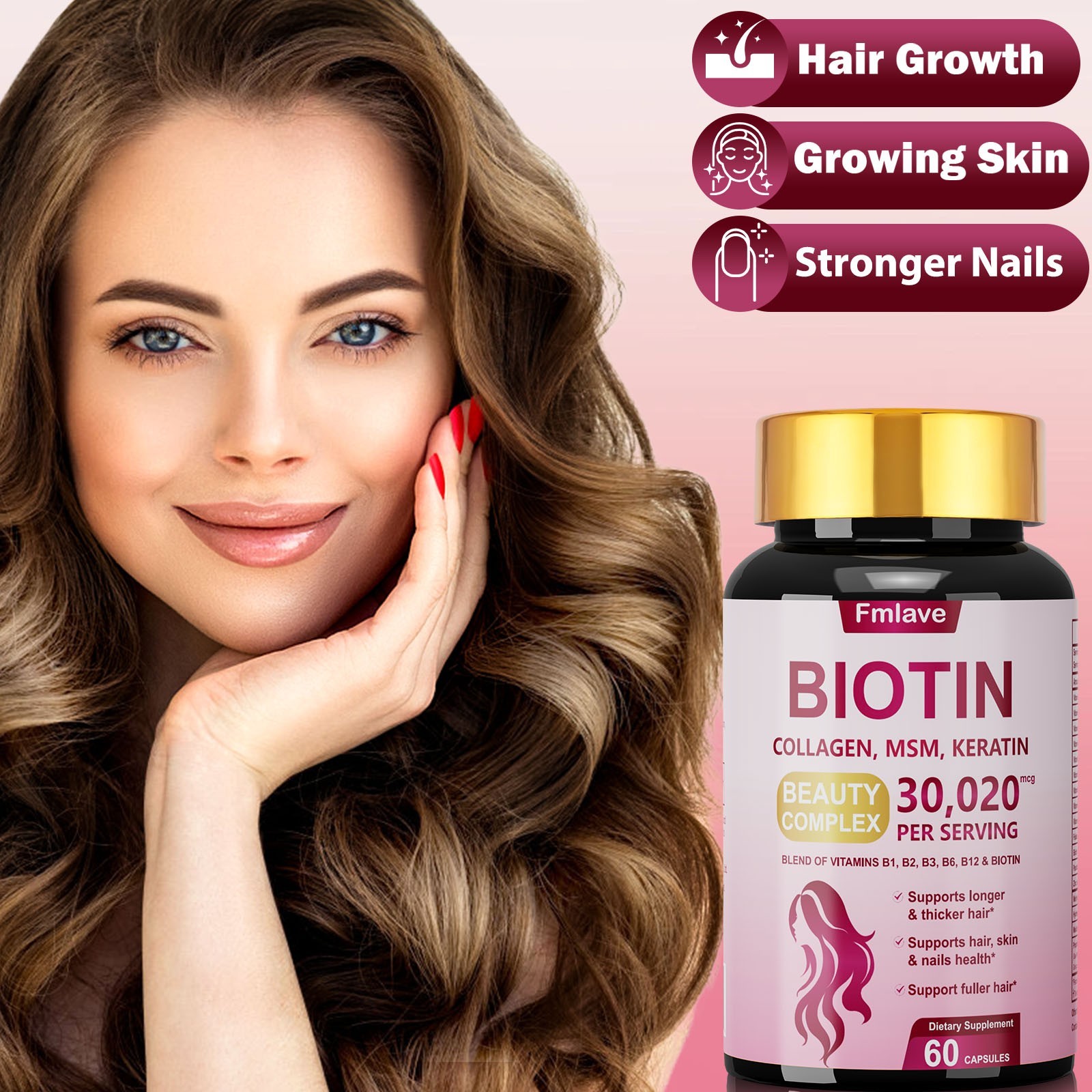 Vitamin B Complex Capsules With Vitamin B1, B2, B3, B5, B6 B12 + Biotin Collagen
