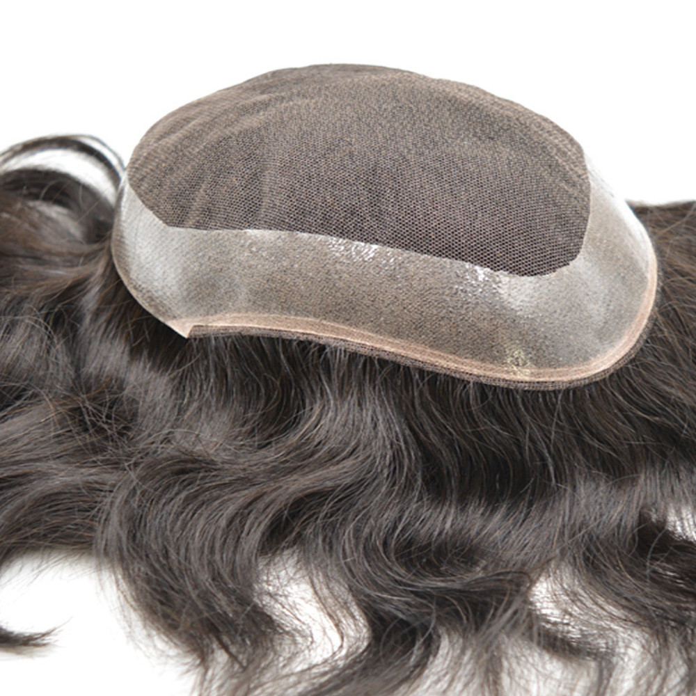 Durable Mens Toupee Lace Top with NPU Hair Replacement System For Men 1B#