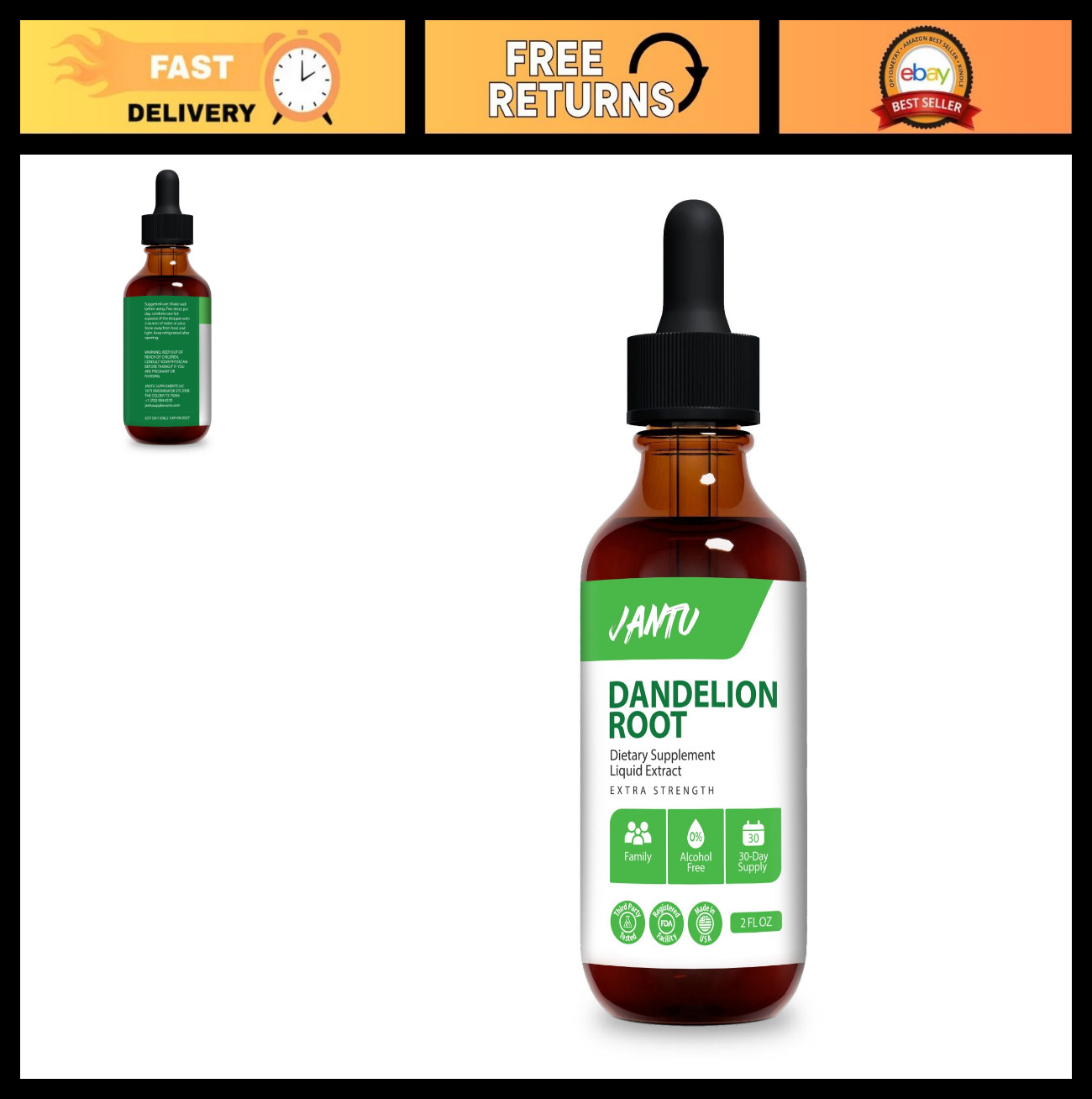 Dandelion Root Liquid Extract 2 FL OZ – Alcohol-Free, Extra Strength, 30-Day Sup