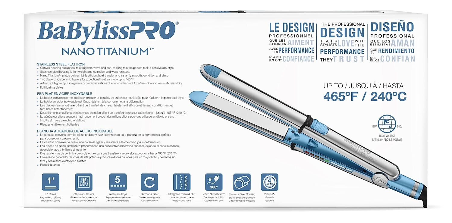 BaBylissPRO® Nano Titanium™ Prima3100 1″ Ionic Straightener Item No. BNT3100TUC