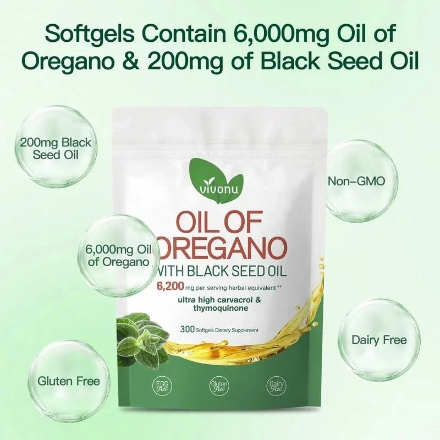 NEW 2PCS Oregano Oil 6200mg with Black Seed Oil.Immune Boosting Capsules