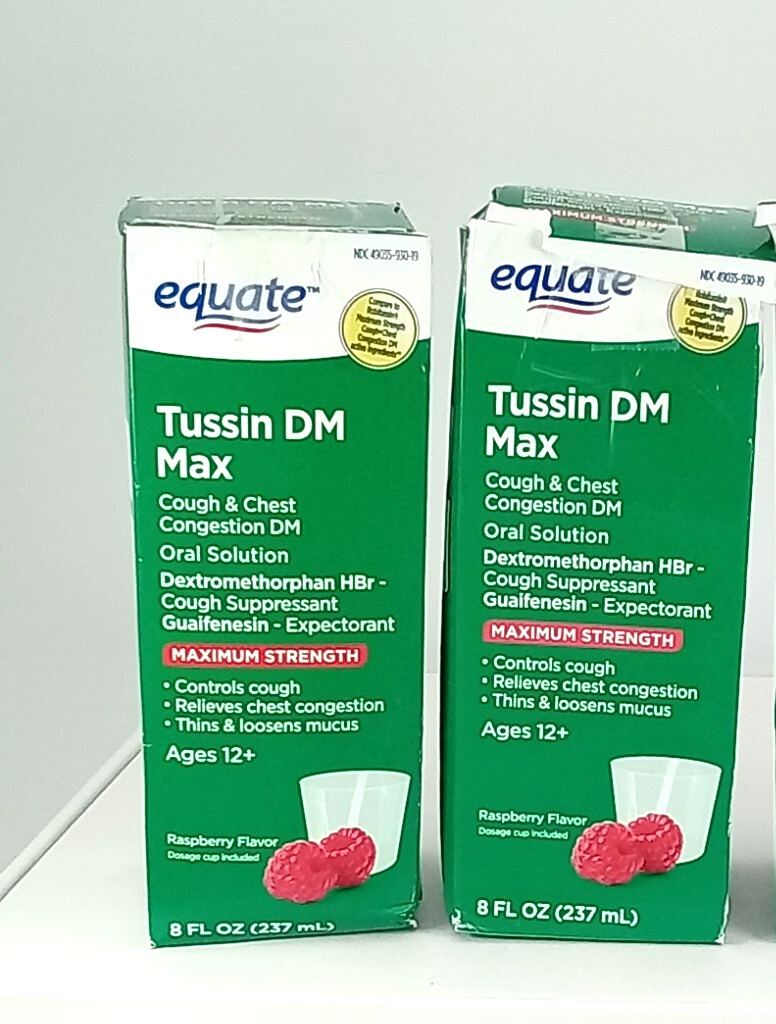 (2) Equate Tussin DM Max, Daytime Cough Suppressant, 8 fl oz Each, BB DATE 03/27