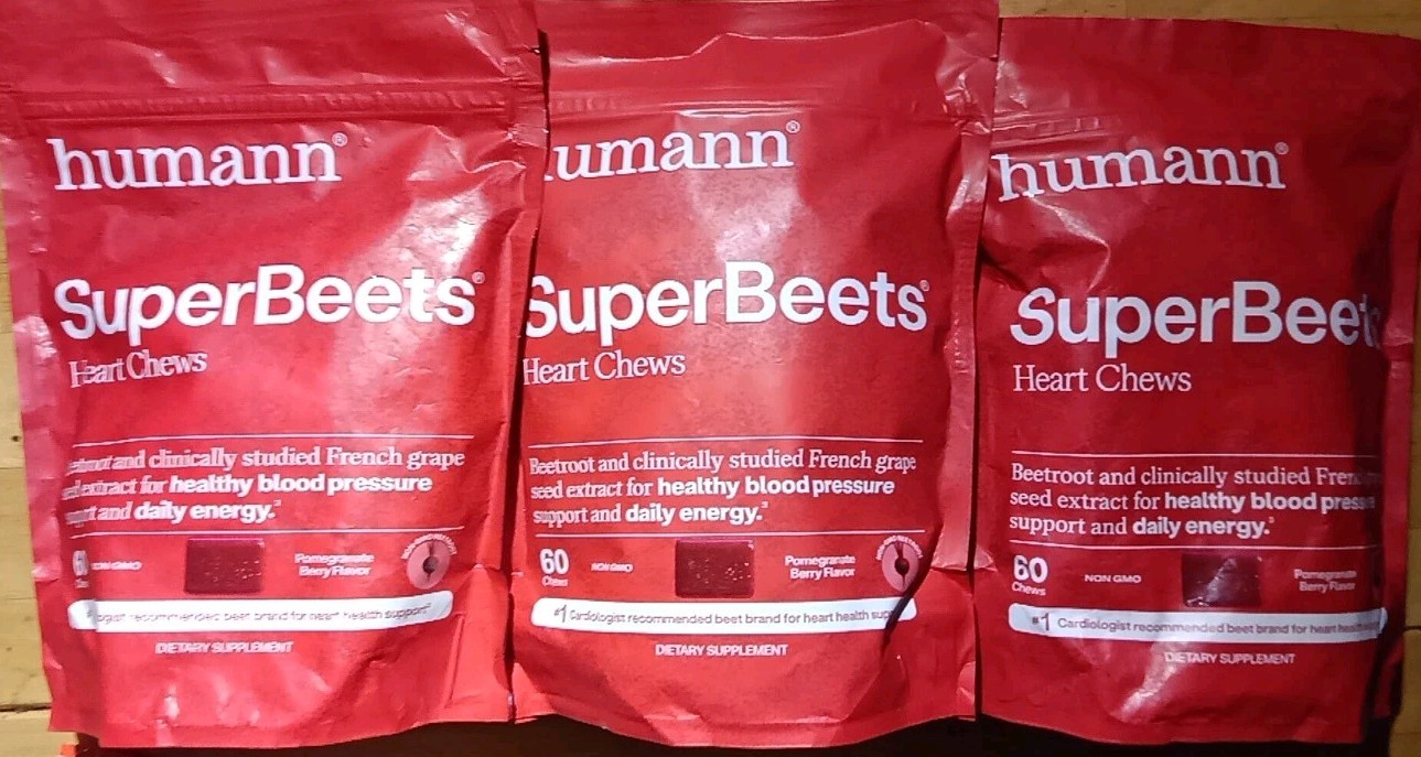 3 RED HUMANN HUMAN-N 2X SUPER BEETS BLOOD PRESSURE SUPPORT 60 X3 180 HEART CHEWS