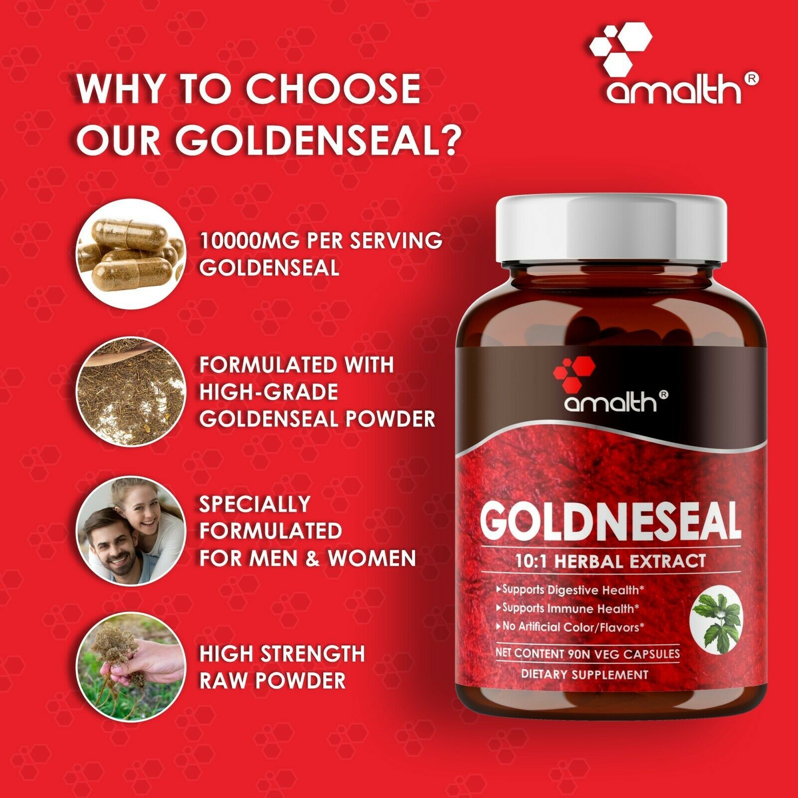 Goldenseal Root Extract Powder Hydrastis Canadensis 10000mg Immune Capsules