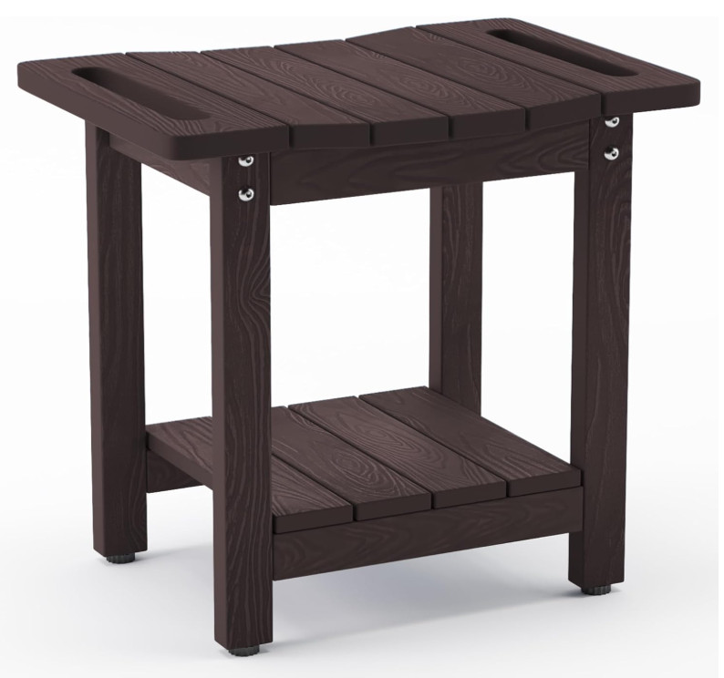 Banco de ducha con estante, impermeable y antideslizante, para interior o exteri