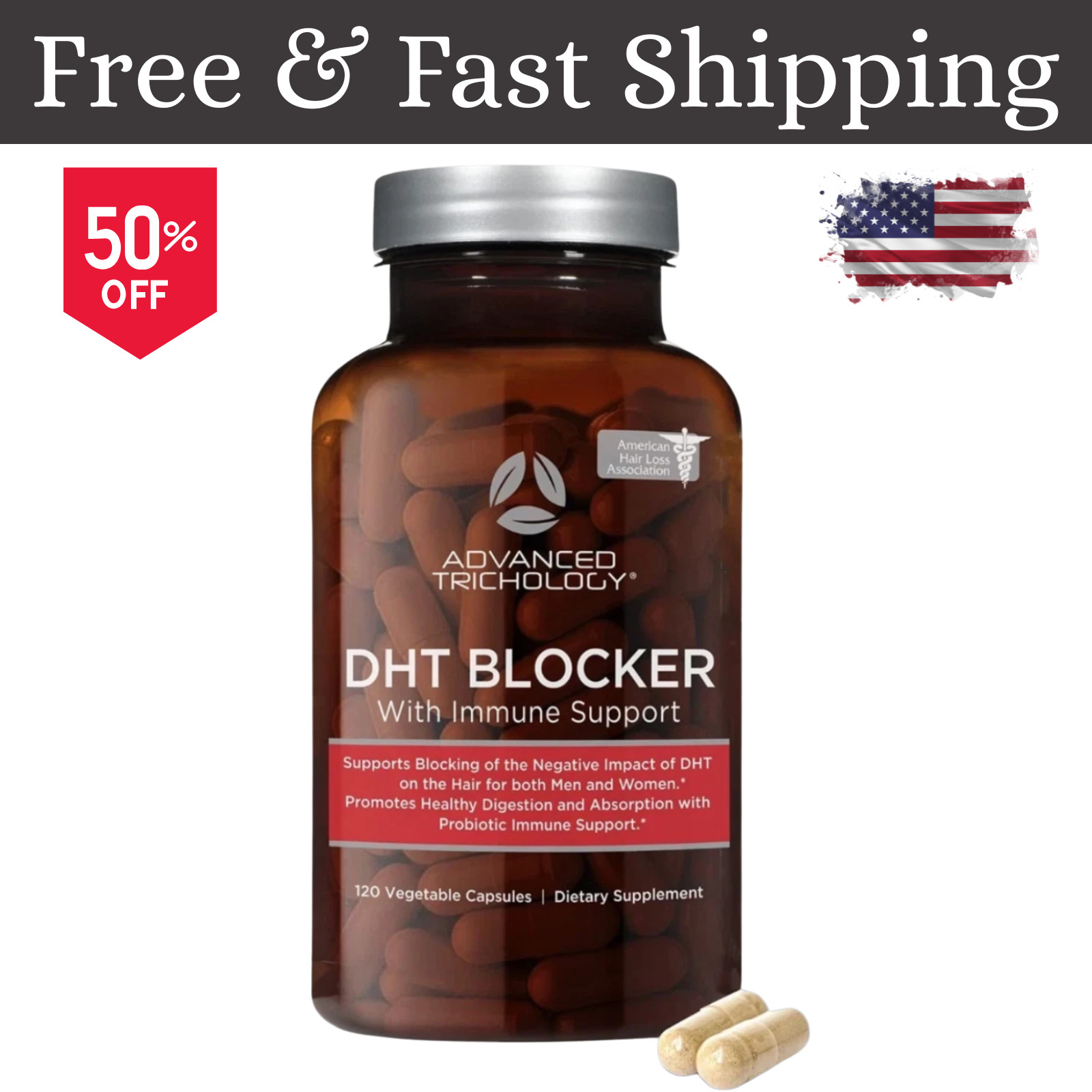 Advanced Trichology Growth Blocker – Hair DHT Supplement – Pills, 120 US