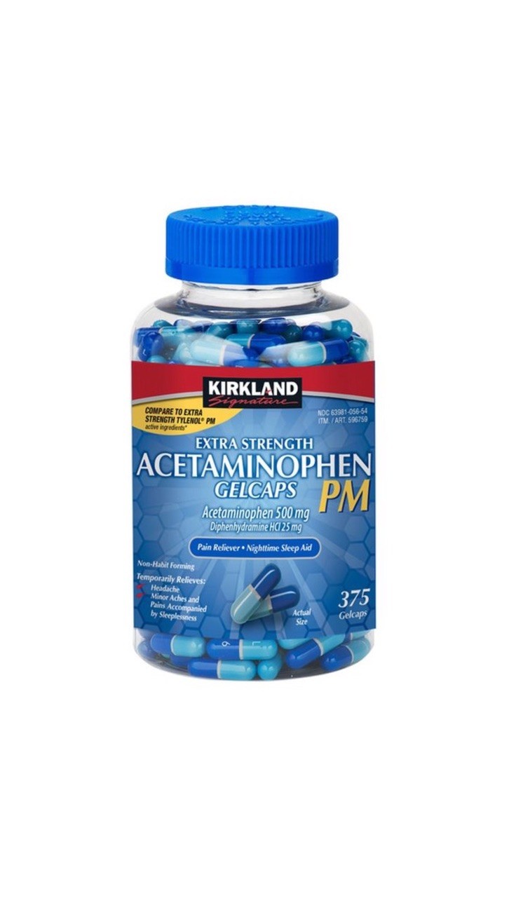 Kirkland Signature Acetaminophen PM 500mg Pain Relief, 375 Capsules