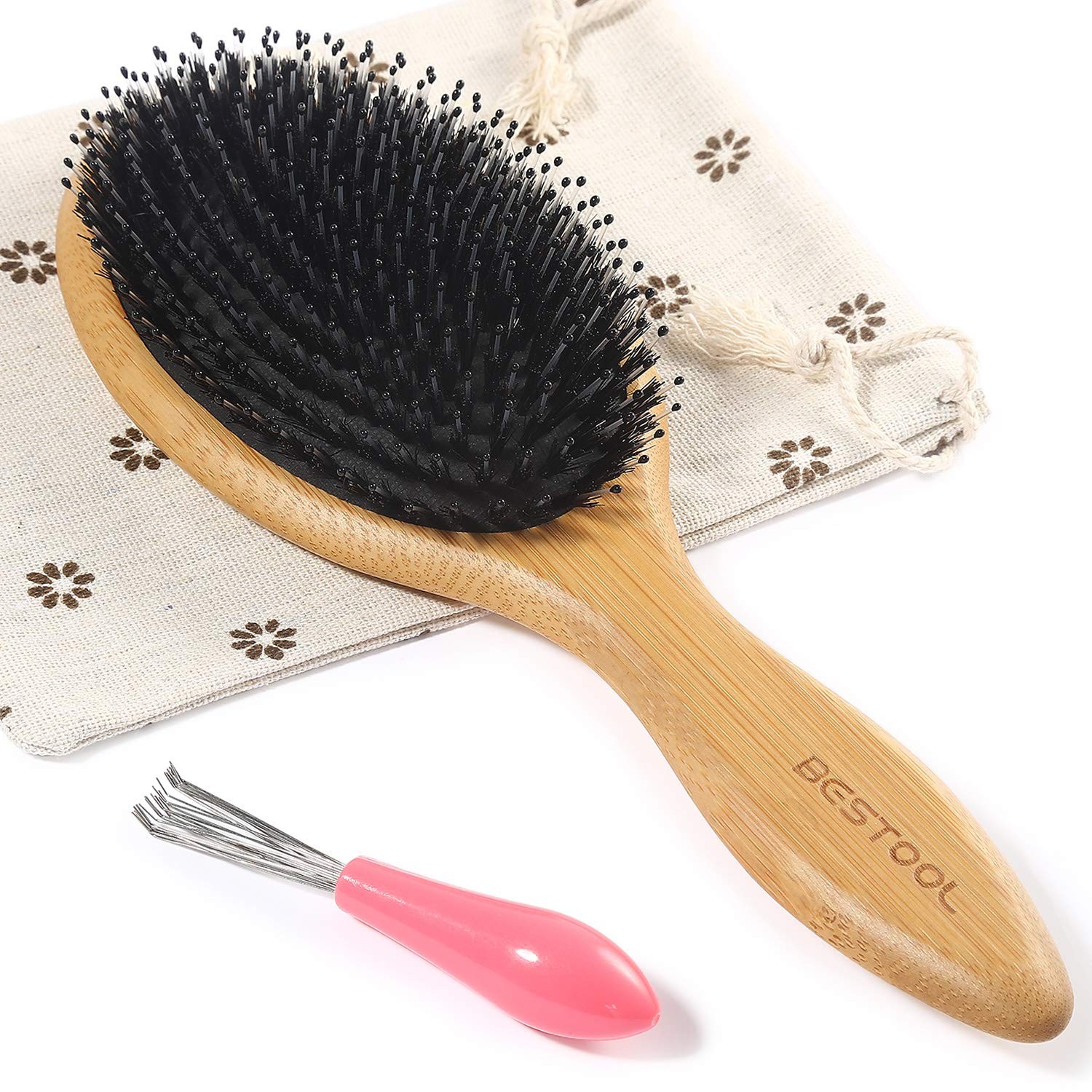 Hair Brush-Boar Bristle Hair Brushes Natural Bamboo Wooden Cushion Massage