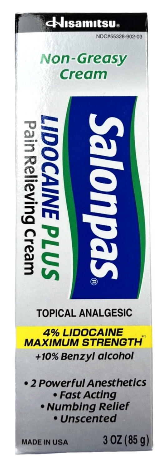 Salonpas Pain Relieving CREAM Lidocaine Plus 3oz ^ gray