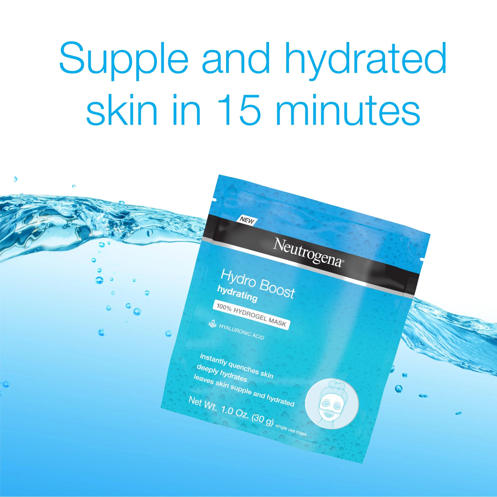 (4 Pack) Hydro Boost Hydrating Face Mask, Hyaluronic Acid Face Sheet Mask, 1 Oz