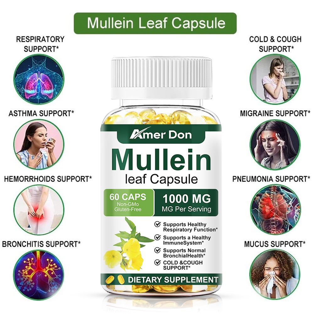 Mullein Leaf Capsules For Lung Cleansing & Detox Herbal Dietary Supplement