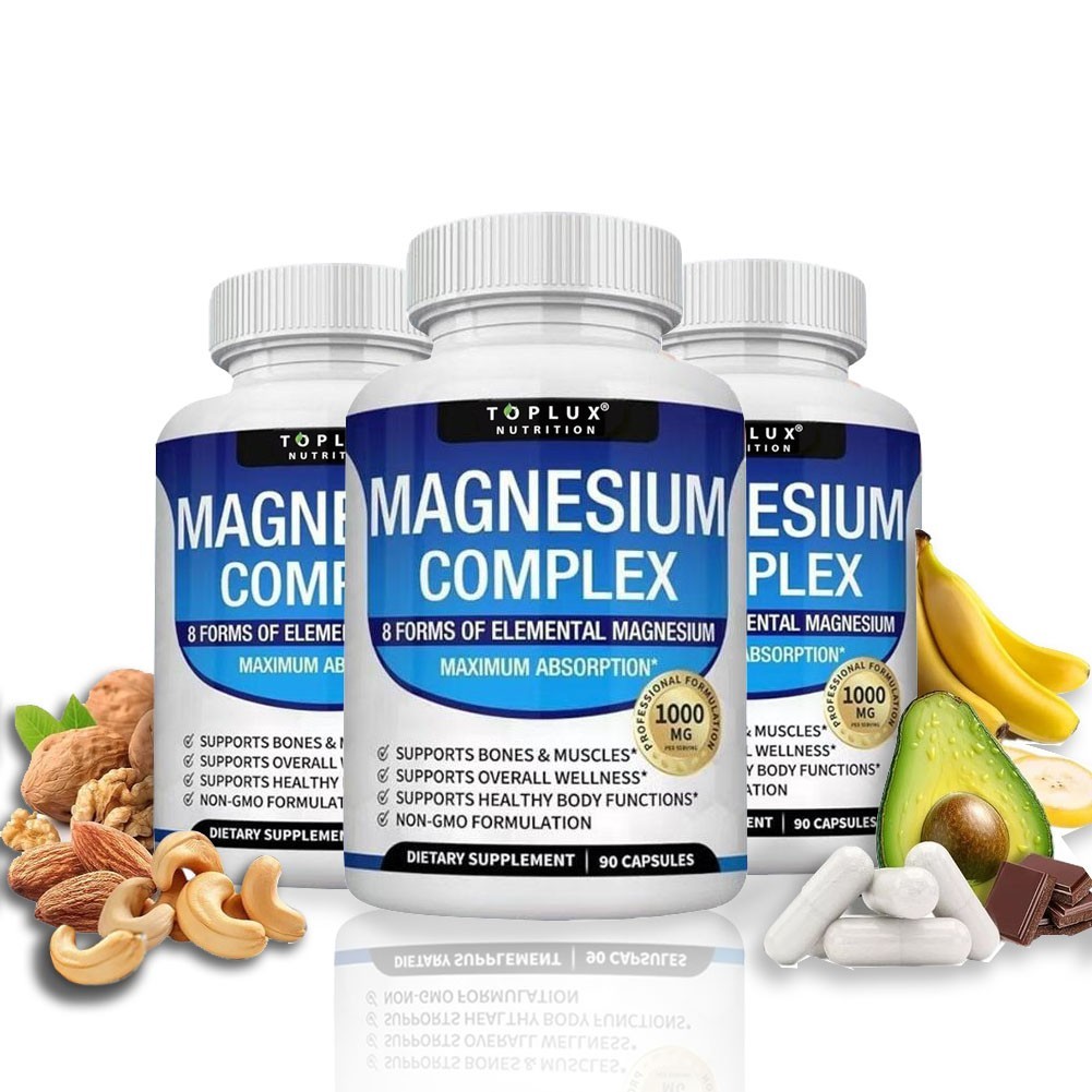 1-3Pack Toplux Magnesium Complex 300 Softgels | 8-in-1 Magnesium Supplement
