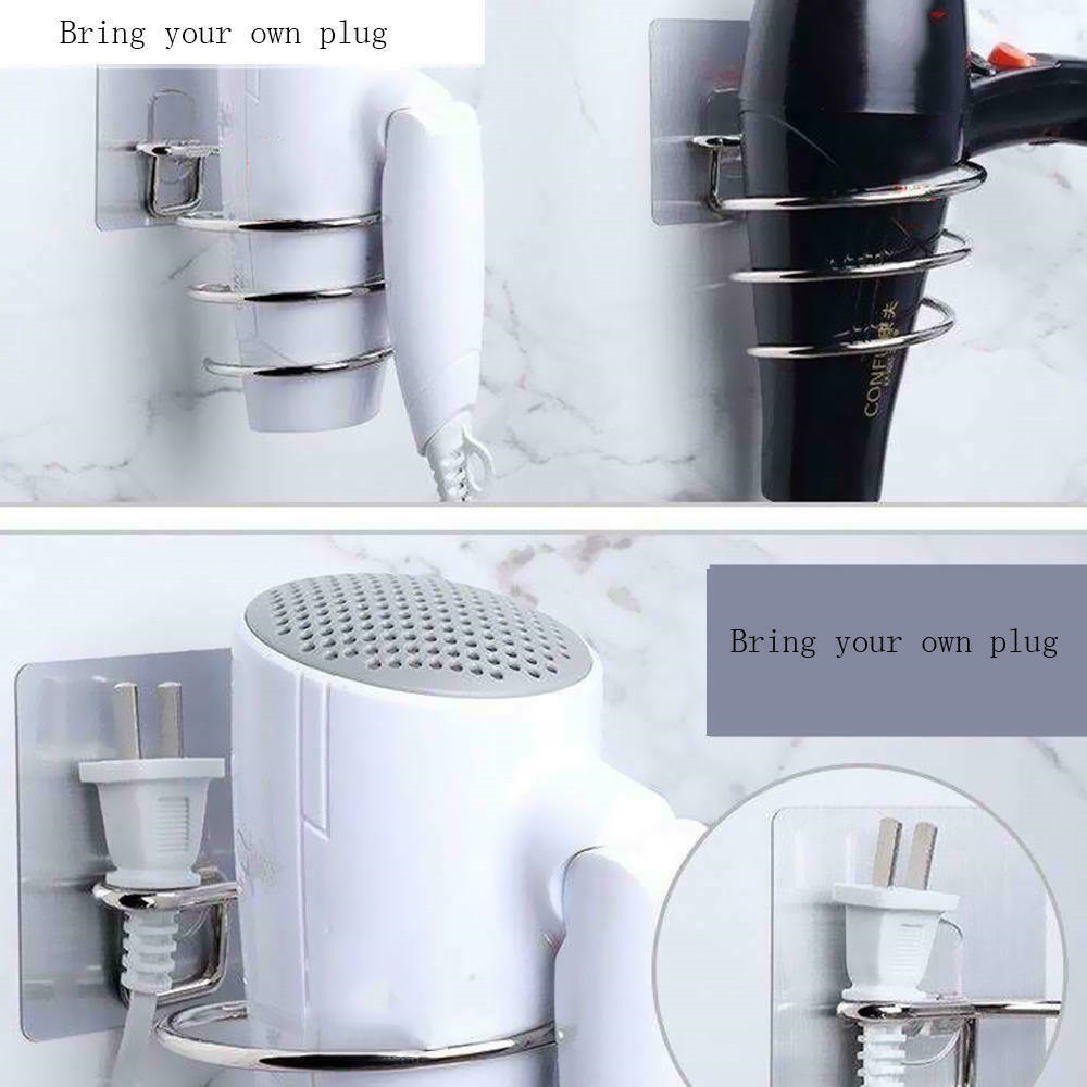 Hair Dryer Holder Wall Mounted Rack Space Save Stainless Steel Bathroom Shelf