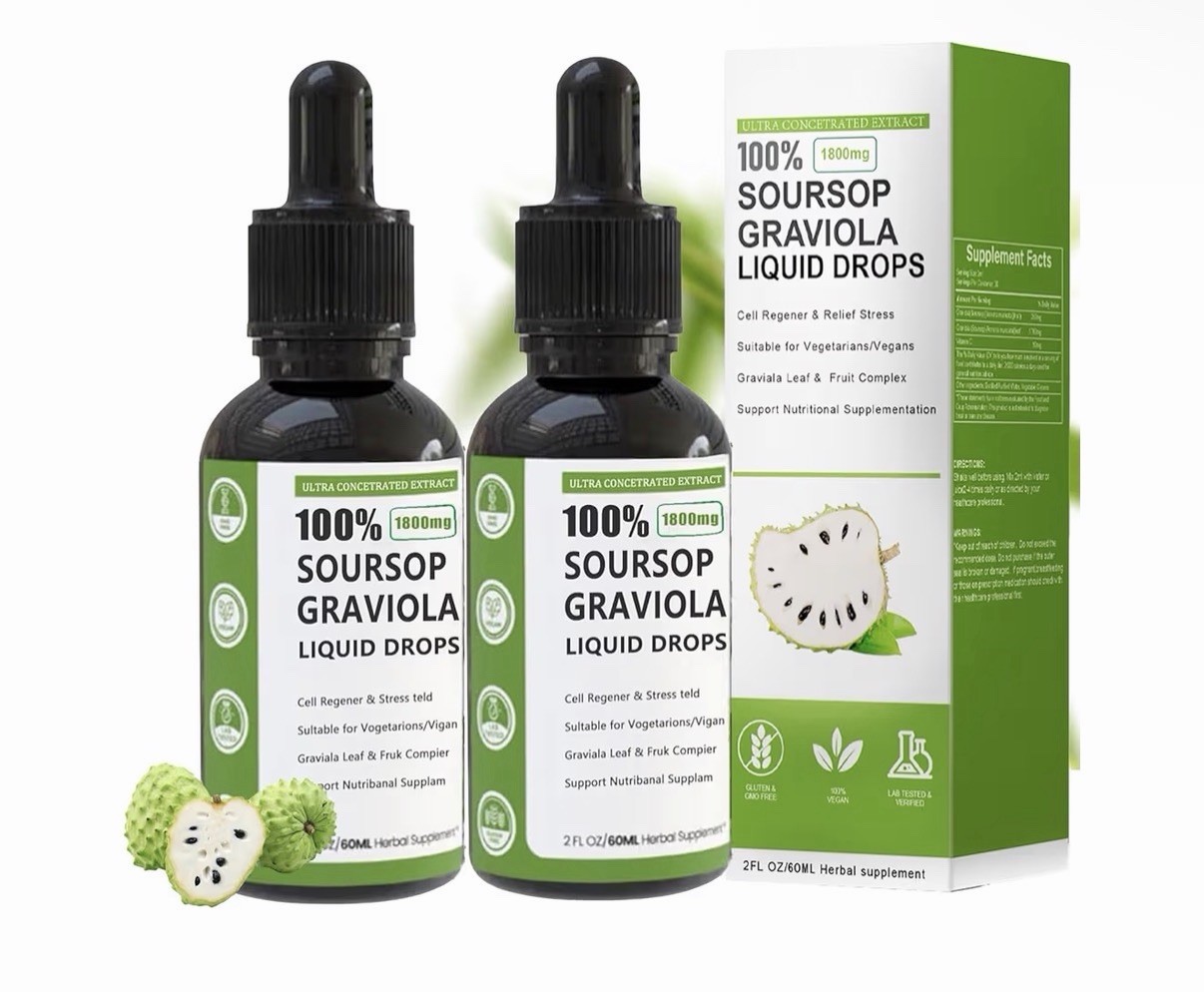 Soursop Graviola Liquid Drop, 100% Organic Pure Soursop Leaves 2 Bottles 60ml