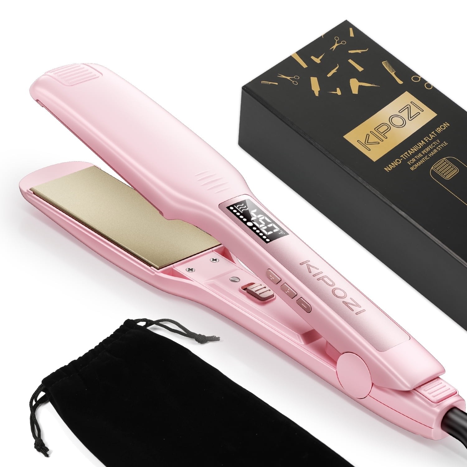 KIPOZI Negative Hair Straightener Ion Flat Iron 1.75″ Wide LCD Digital Display