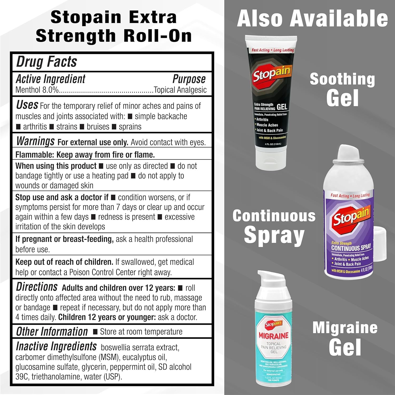 Stopain Extra Strength Pain Releiving Roll-On (3 OZ)
