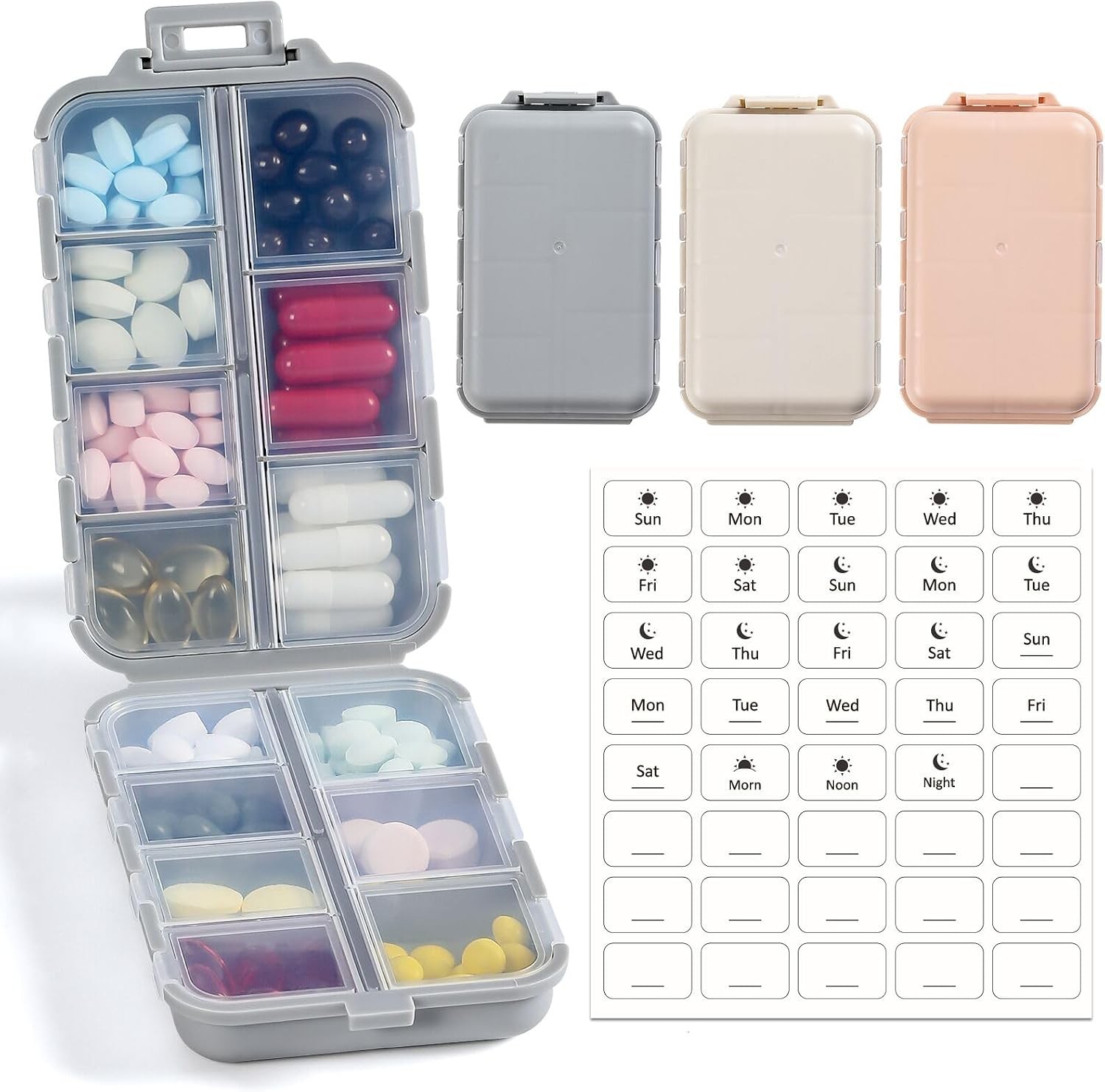 LANDNEOO 14 Grids Pill Organizer Box Travel Medication Dispenser Case 3 Pack