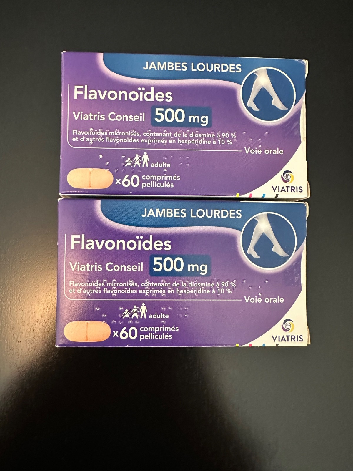 Viatris Conseil 500mg Flavonoids (2 Boxes – 120) generic Daflon for Vein Support
