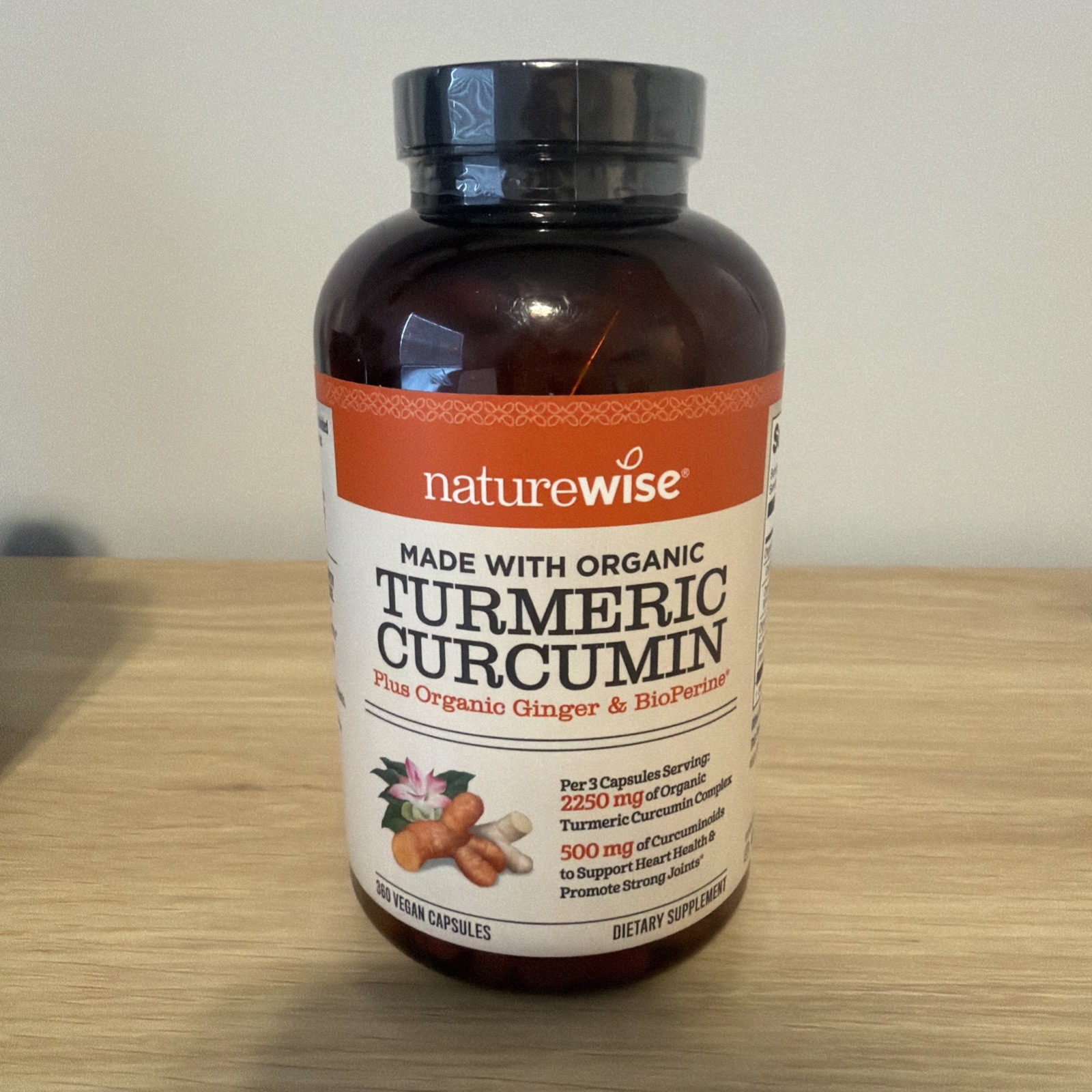 Naturewise Organic Turmeric Curcumin Capsules 360 Count 2250mg EXP 03/2028