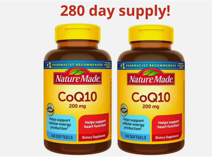 Nature Made CoQ10 200 mg Dietary Supplement for Heart Health Support 280 Softgel
