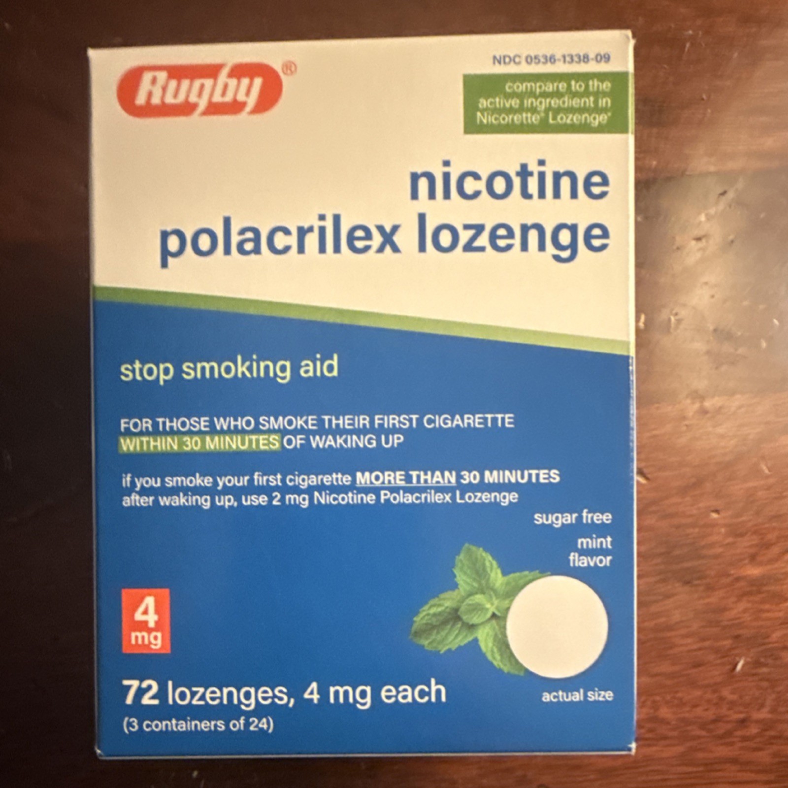 Rugby Nicotine Polacrilex 4mg Mint Sugar-Free Lozenges Stop Smoking Aid, 72 Ct