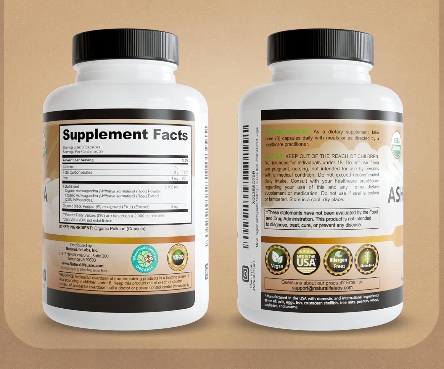 Organic Ashwagandha 2100mg – 100 vegan capsules 100% Pure Organic