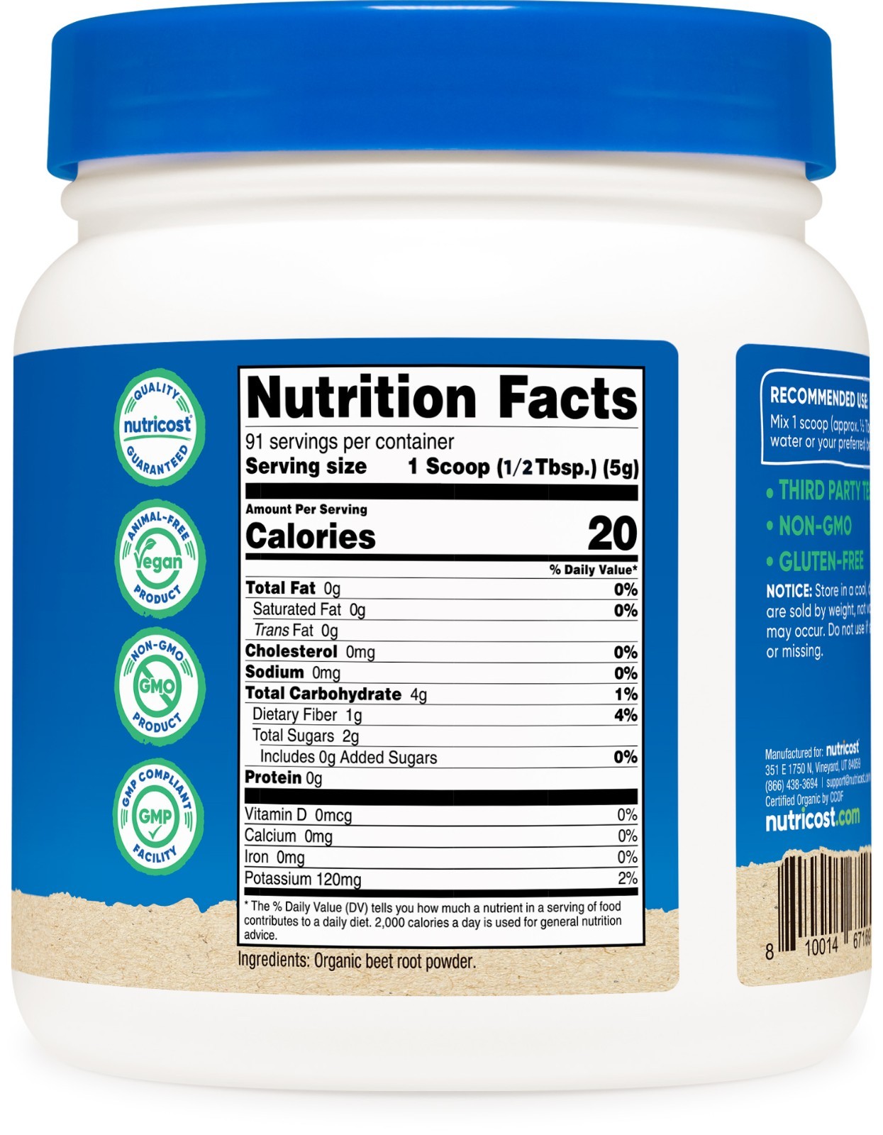 Nutricost Organic Beet Root Powder 1 LB – Superfood, Certified USDA Organic