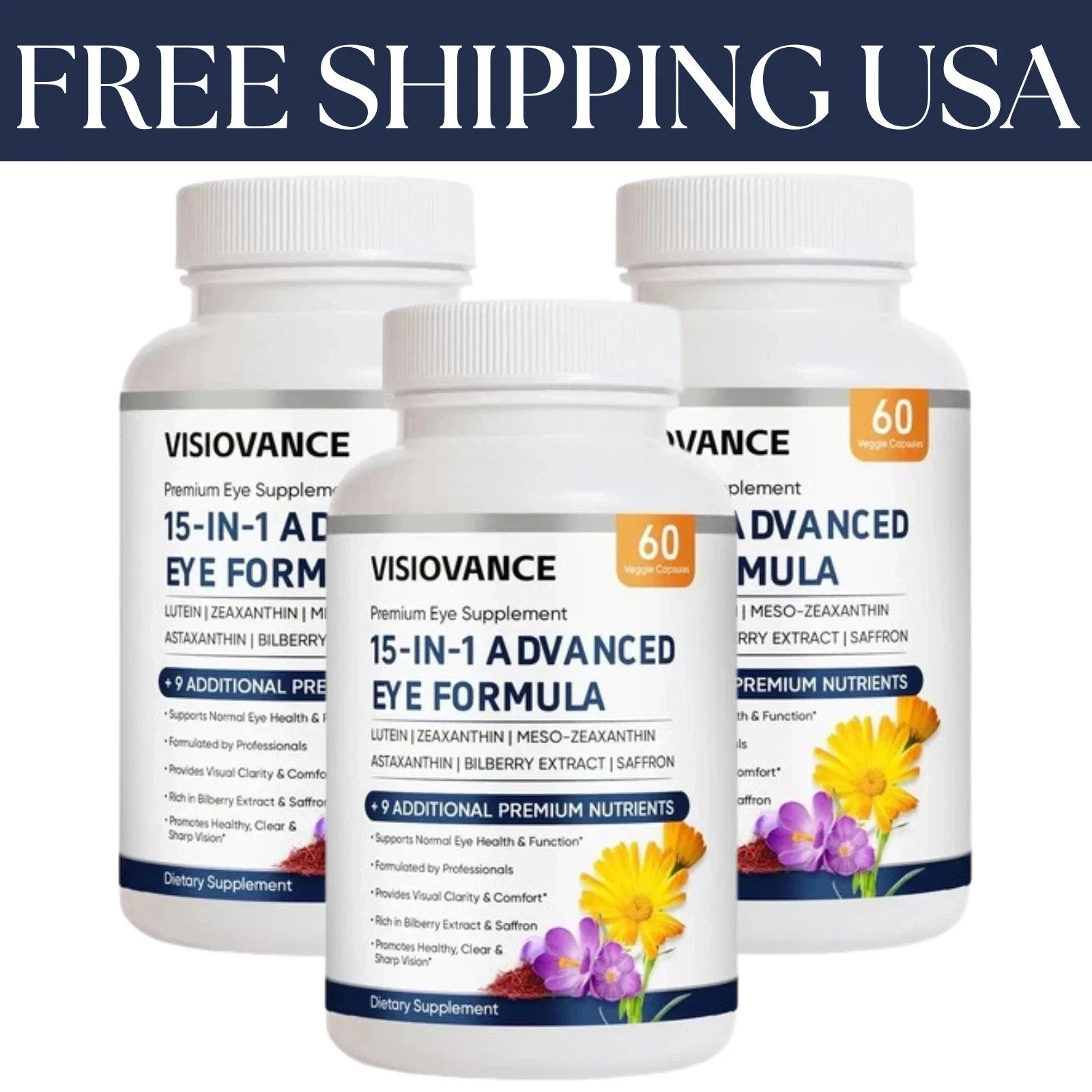 (3 Pack) VisioVance 15 in 1 Advanced Ocular Formula – Neurobella Eye Formula USA