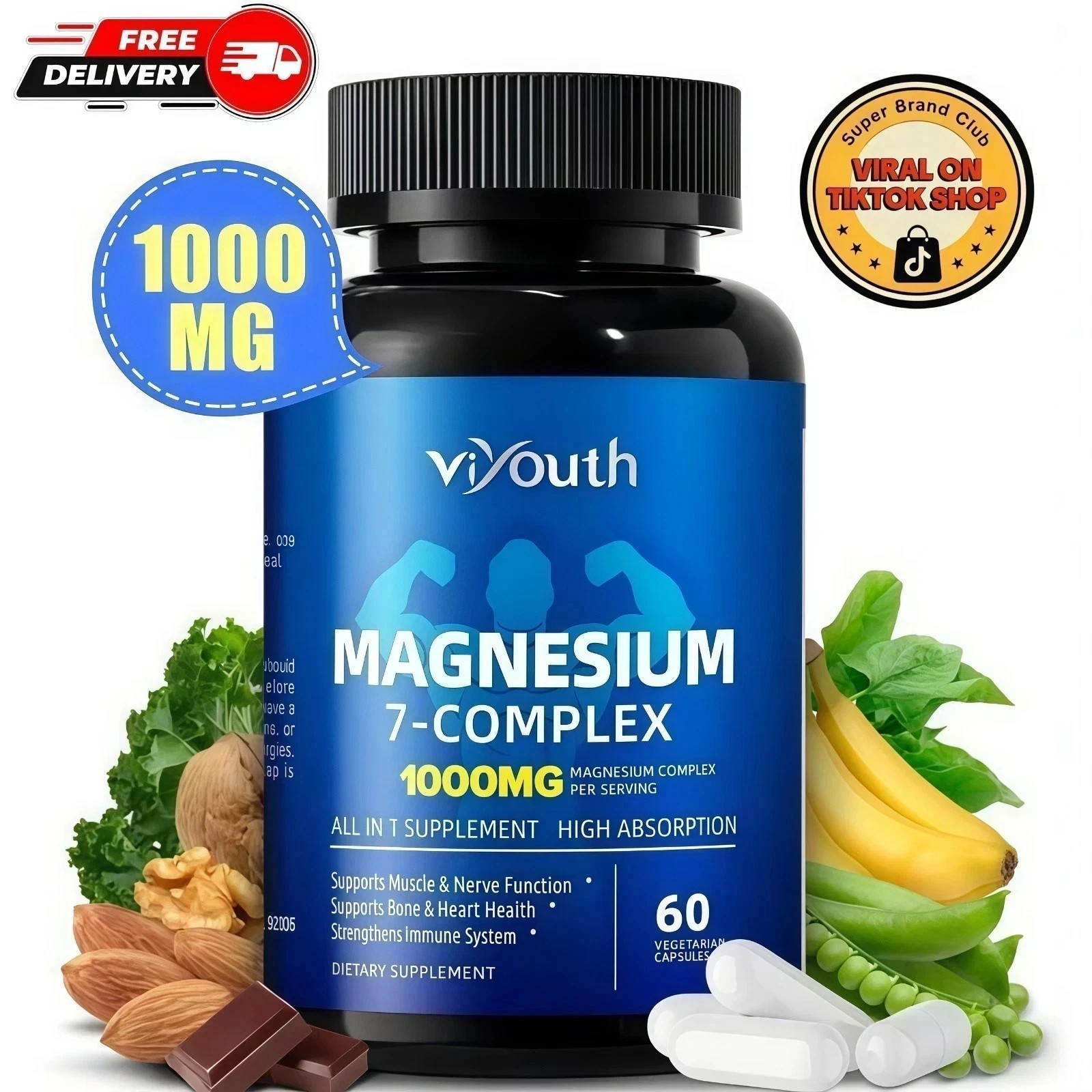 Magnesium 7 Complex Supplement Advanced | Sleep, Muscle & Nerve Support, 60 Caps